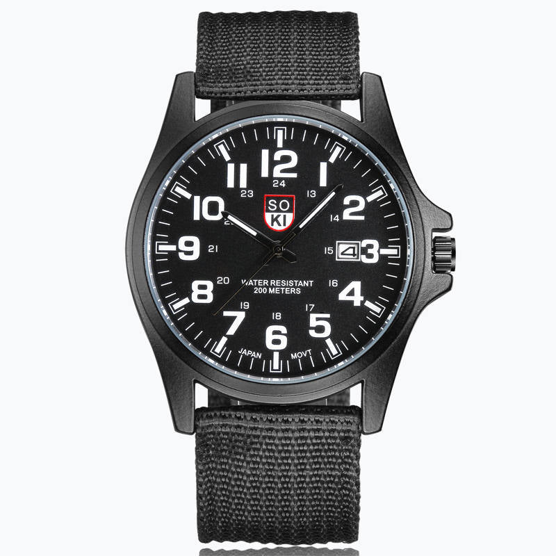 Robust Military-Style Watch with Illuminated Dial