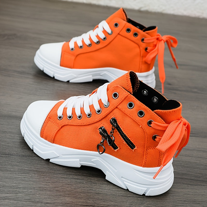 Women's Platform Trainers with Raised Sole, Lacing and Side Zip