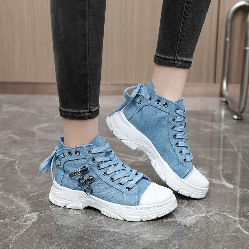 Women's Platform Trainers with Raised Sole, Lacing and Side Zip