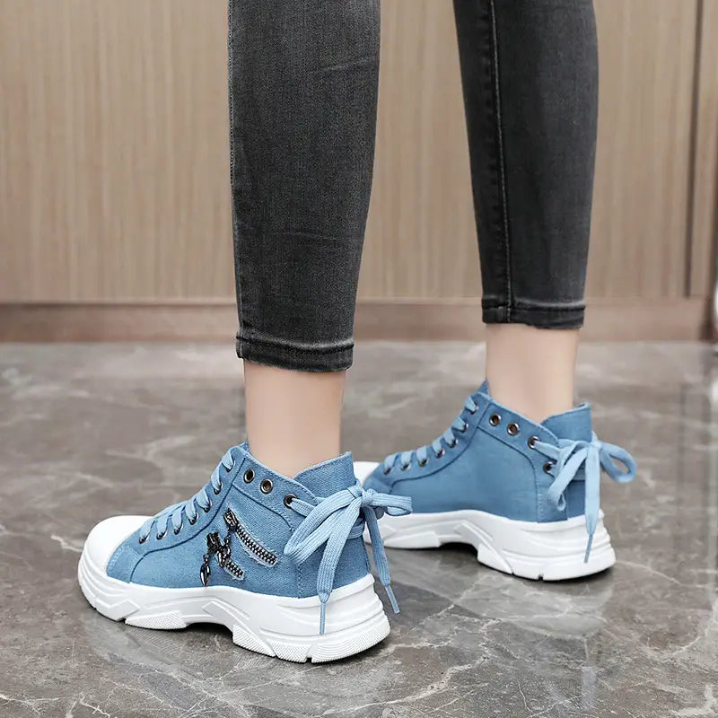 Women's Platform Trainers with Raised Sole, Lacing and Side Zip