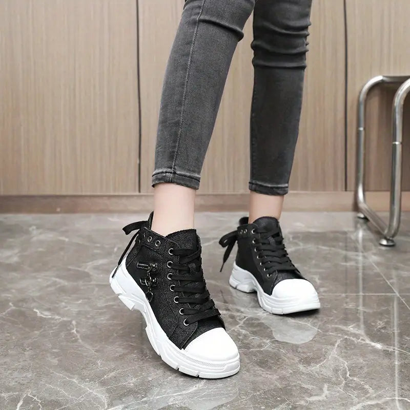 Women's Platform Trainers with Raised Sole, Lacing and Side Zip