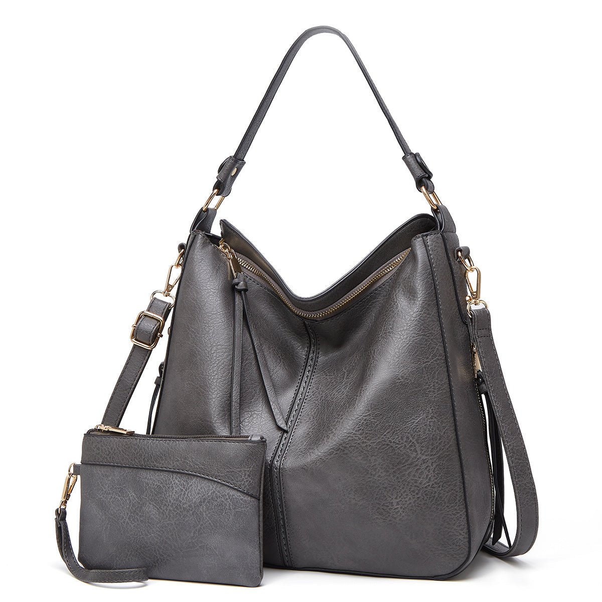 Classic Leather Shoulder Bag Sleek Gold Details