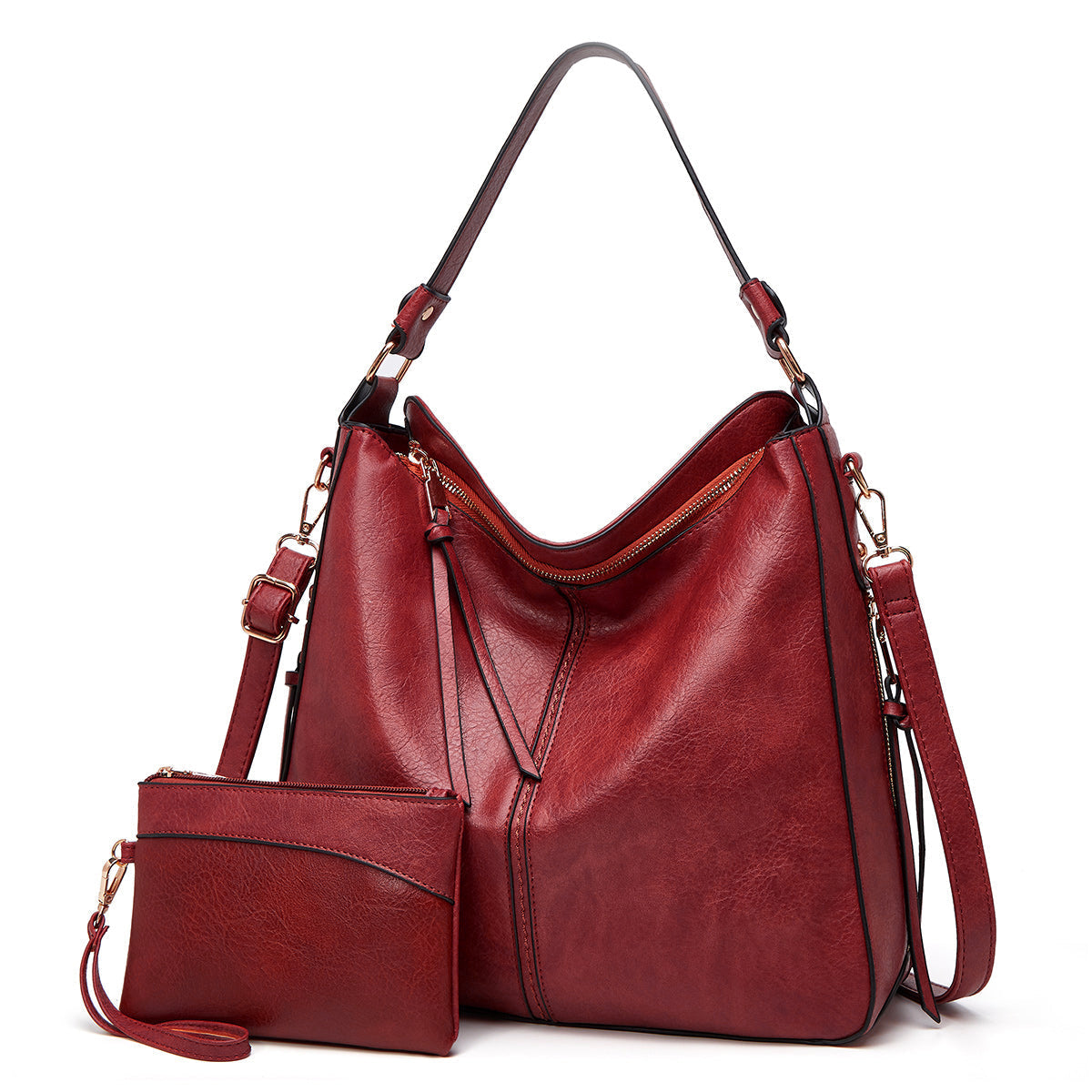 Classic Leather Shoulder Bag Sleek Gold Details