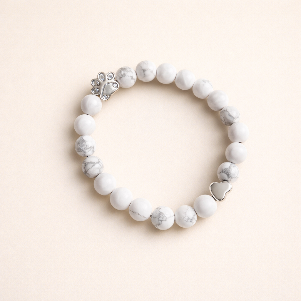 Natural Gemstone Bracelet with Paw and Heart Charm – Handmade Design