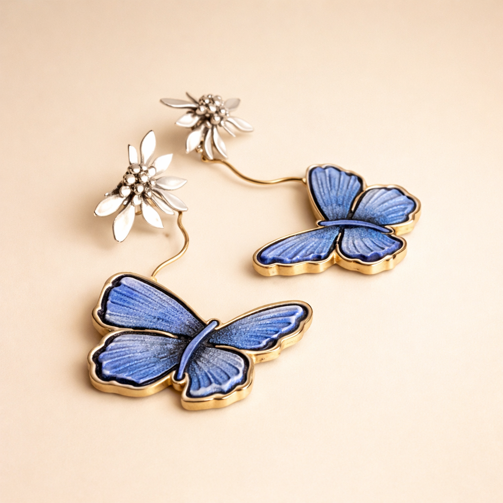 Vintage Blue Butterfly Earrings