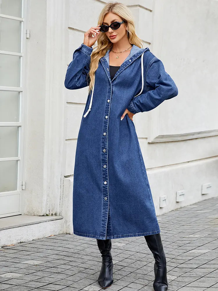 Woman Long Denim Trench Coat