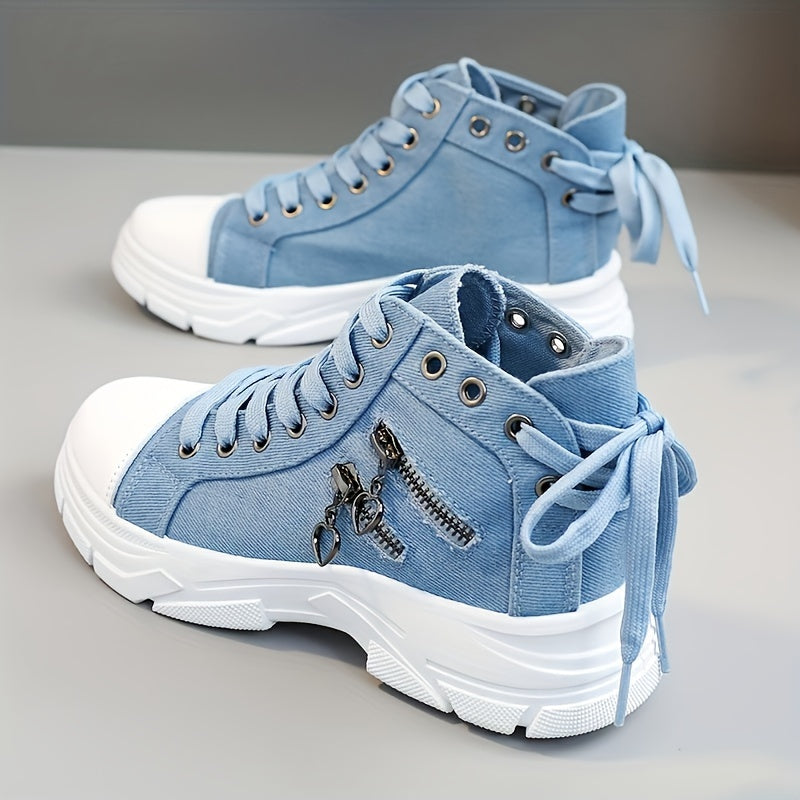 Women's Platform Trainers with Raised Sole, Lacing and Side Zip
