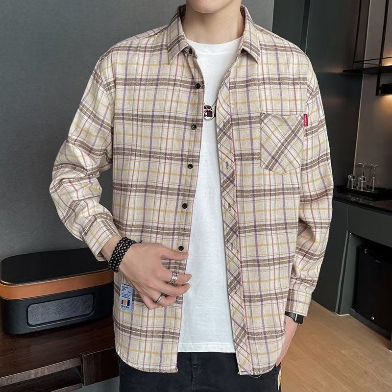 Men's Spring Long-Sleeve Check Shirt, Fitted