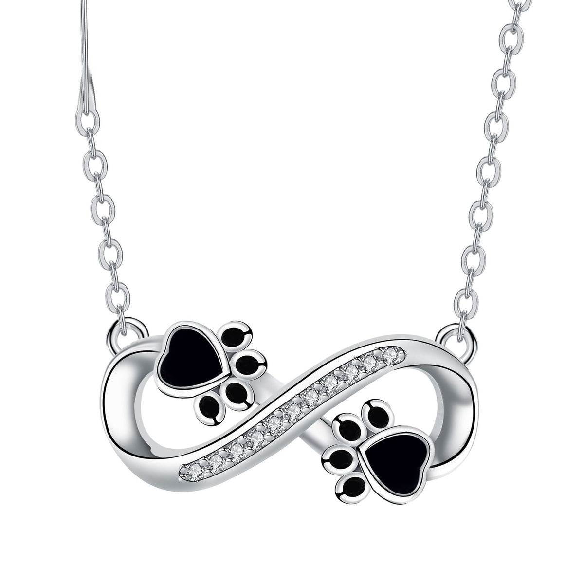 Infinity Paw Print Necklace with Cubic Zirconia