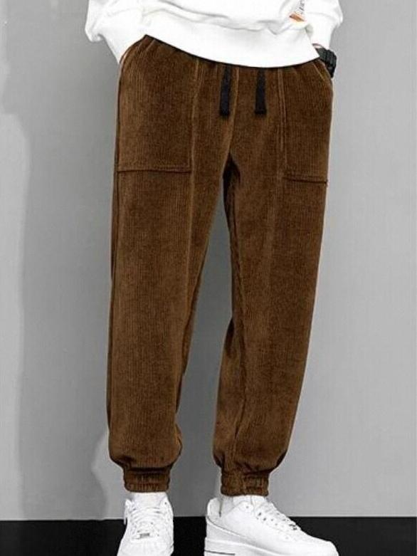 Men's Straight-Leg Corduroy Trousers, 9 Inch, Anti-Wrinkle, Fitted, Mid Rise with Long Legs