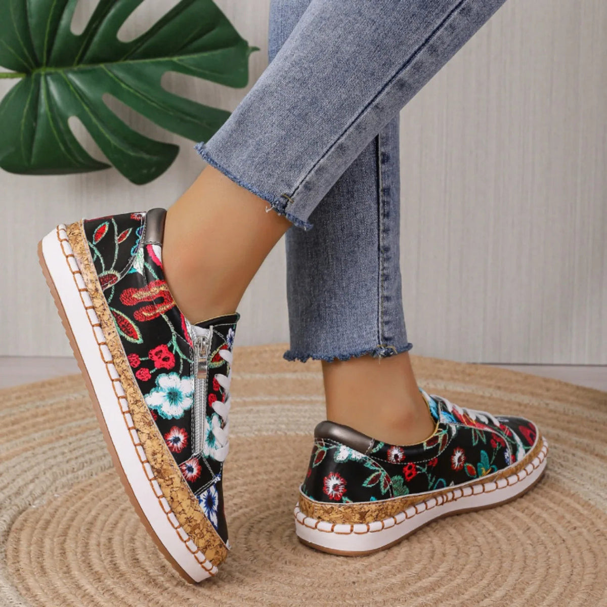 Elegant Floral Lace-Up Shoes for Women