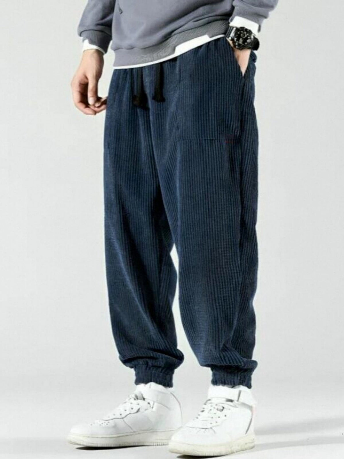 Men's Straight-Leg Corduroy Trousers, 9 Inch, Anti-Wrinkle, Fitted, Mid Rise with Long Legs