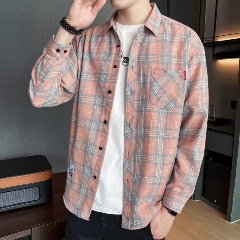 Men's Spring Long-Sleeve Check Shirt, Fitted