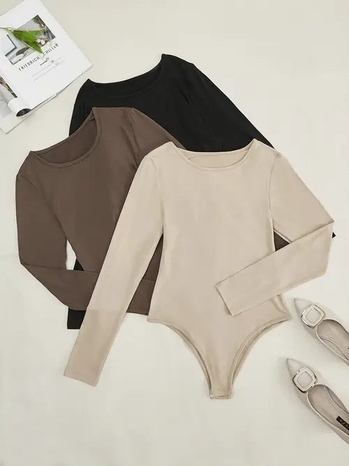 3-Pack comfortable Long Sleeve Bodysuits for Women