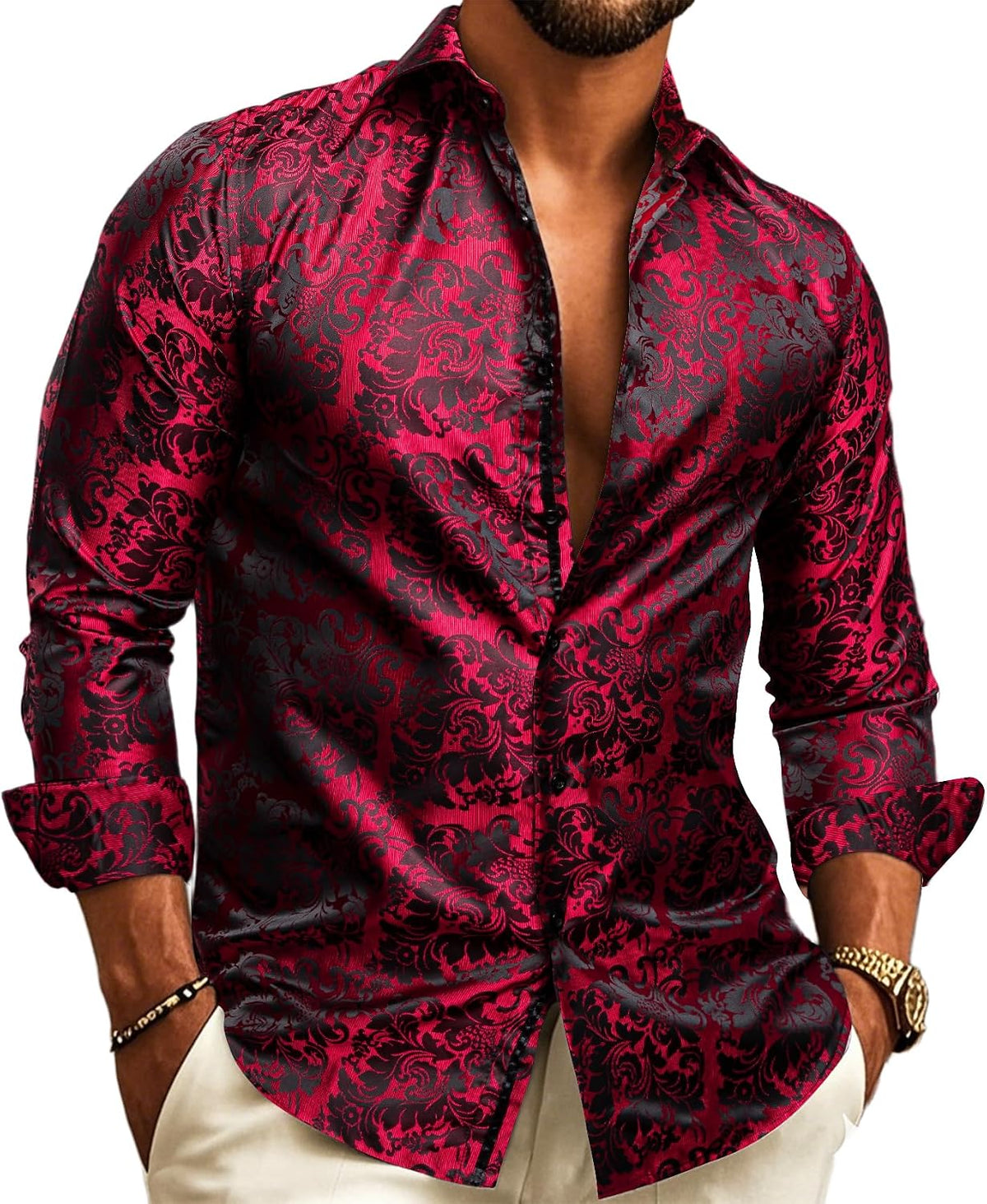 Men's paisley jacquard shirt – long-sleeved style for weddings and evening wear