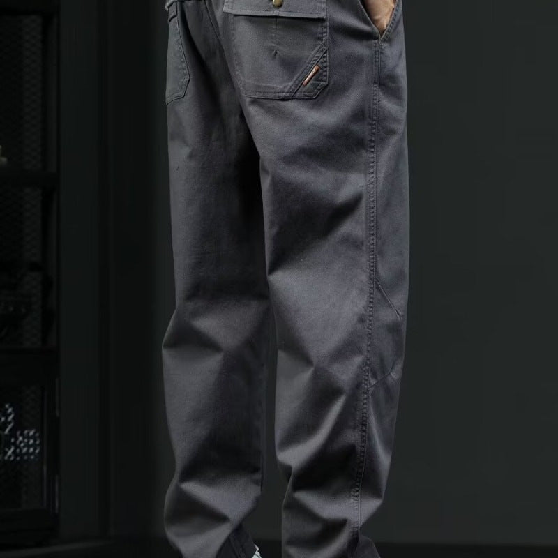 Men's Loose Straight Trousers with Mid Rise and Solid Colour