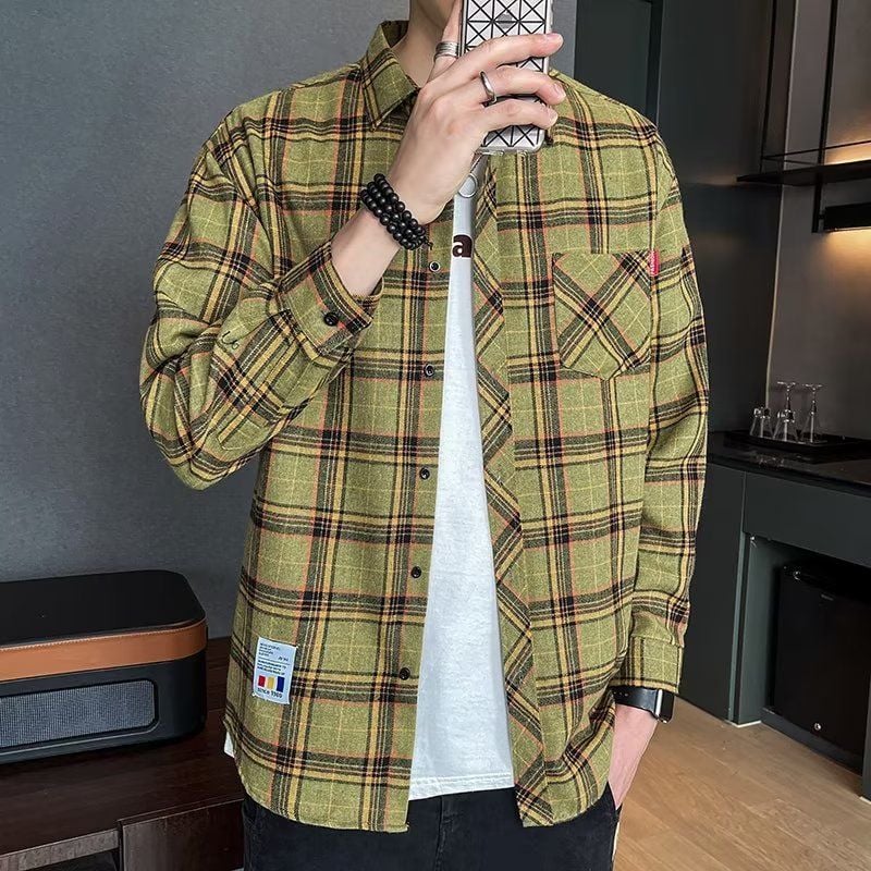 Men's Spring Long-Sleeve Check Shirt, Fitted
