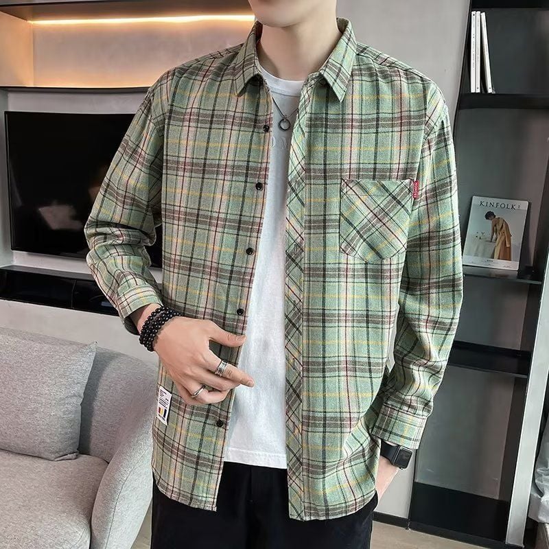 Men's Spring Long-Sleeve Check Shirt, Fitted