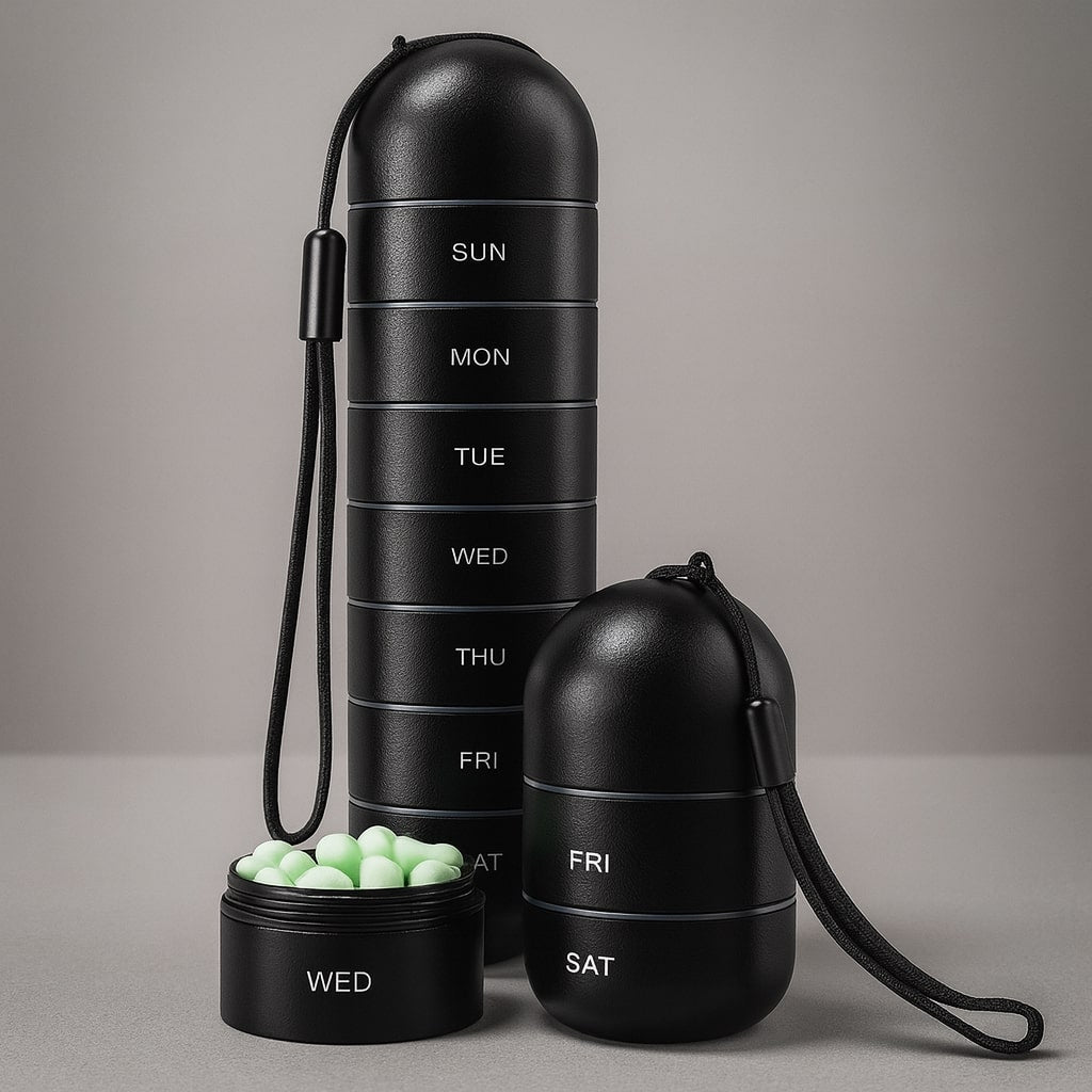 Aluminium pill box with 7 compartments | Compact, shock-resistant travel container