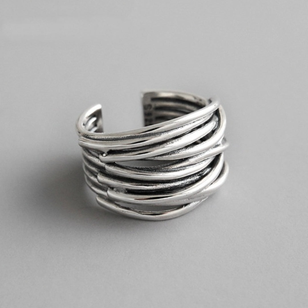 Adjustable layered silver ring