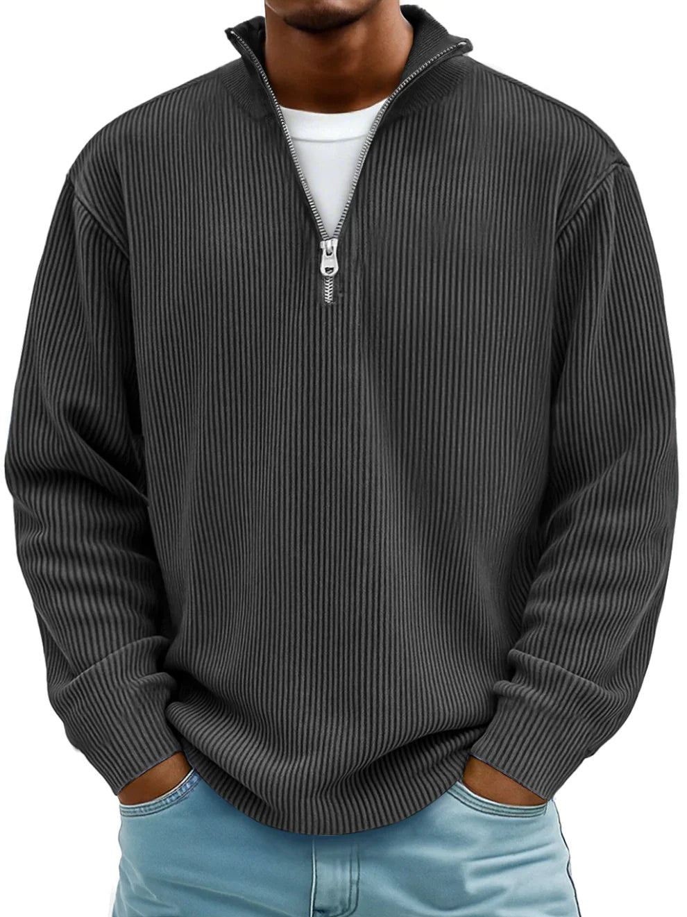 Relaxed-Fit Half-Zip Jumper in Hard-Wearing Knit