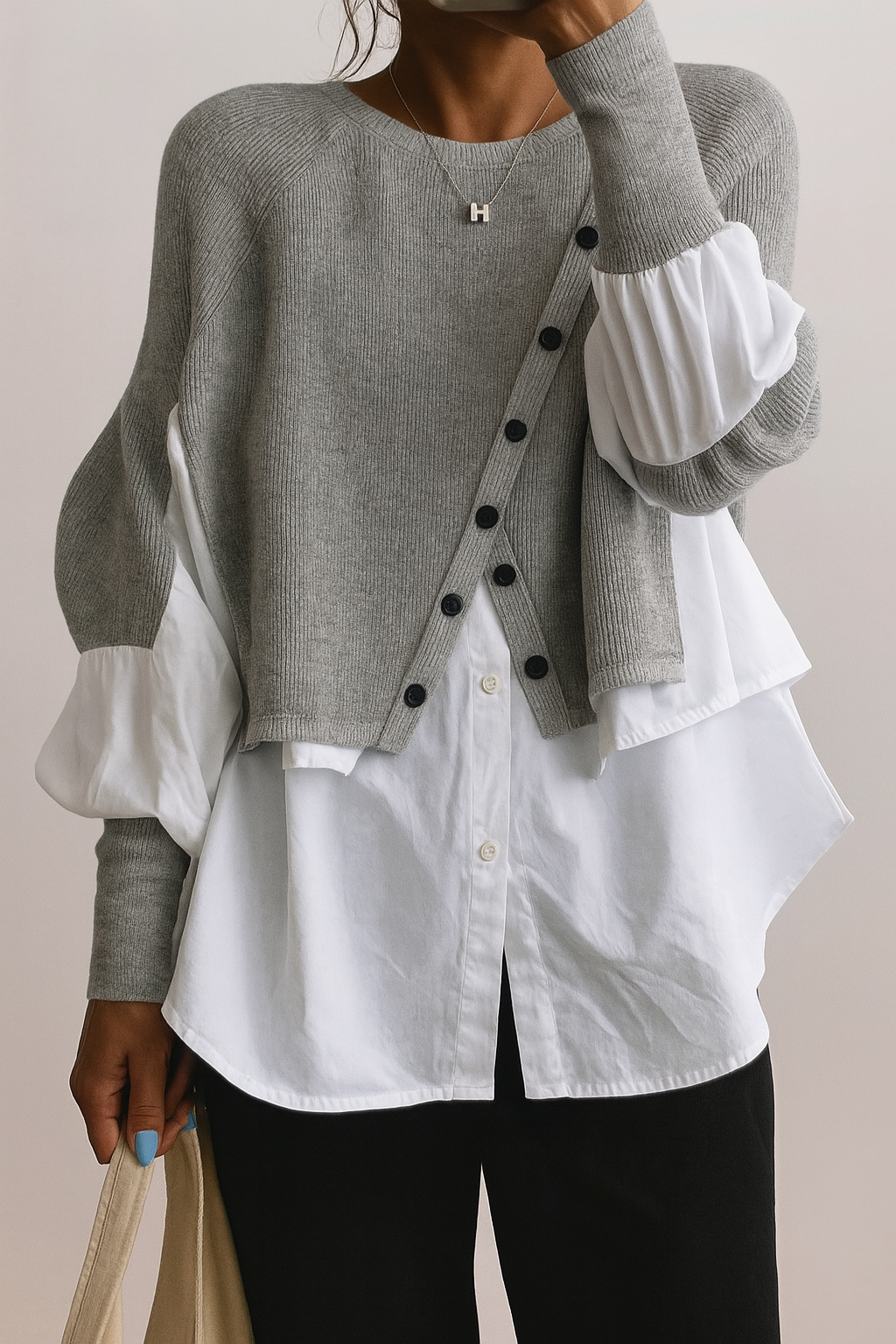 Two in One Pullover with White Blouse Hem