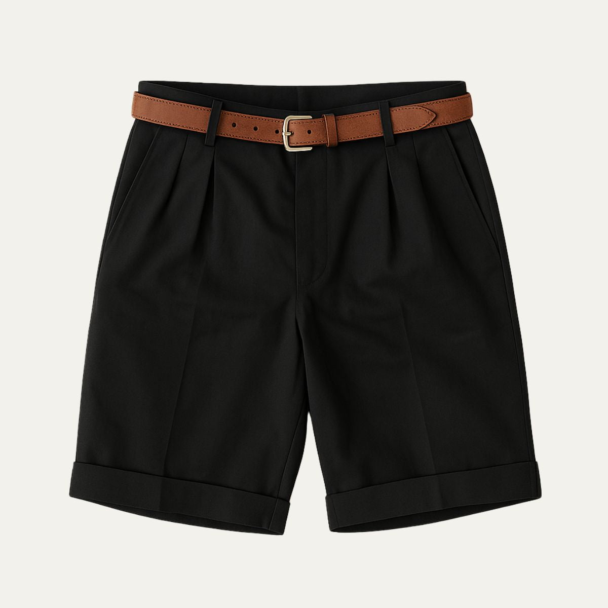 Classic Men's Chino Shorts with Double Pleats and Turned-Up Hem.