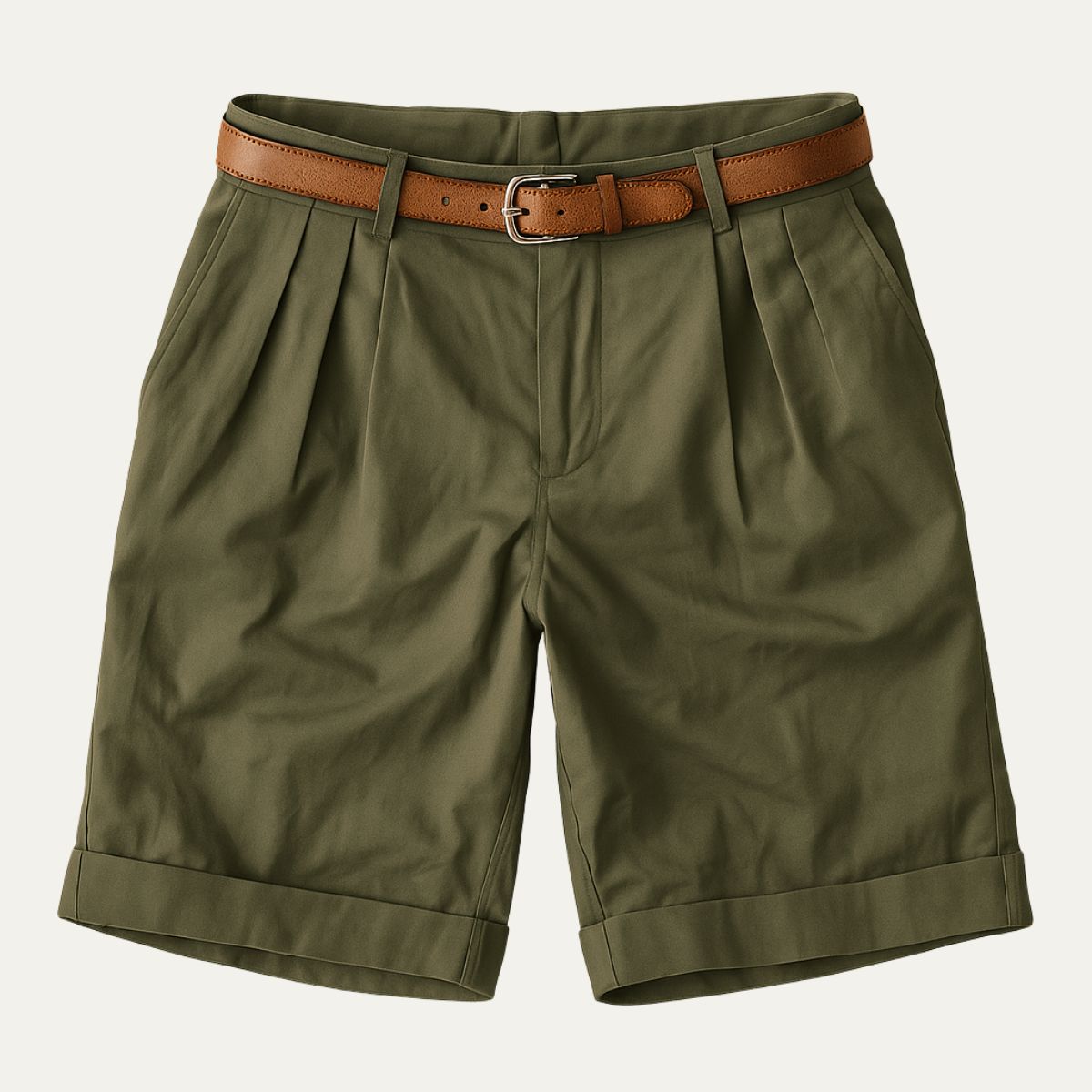 Classic Men's Chino Shorts with Double Pleats and Turned-Up Hem.