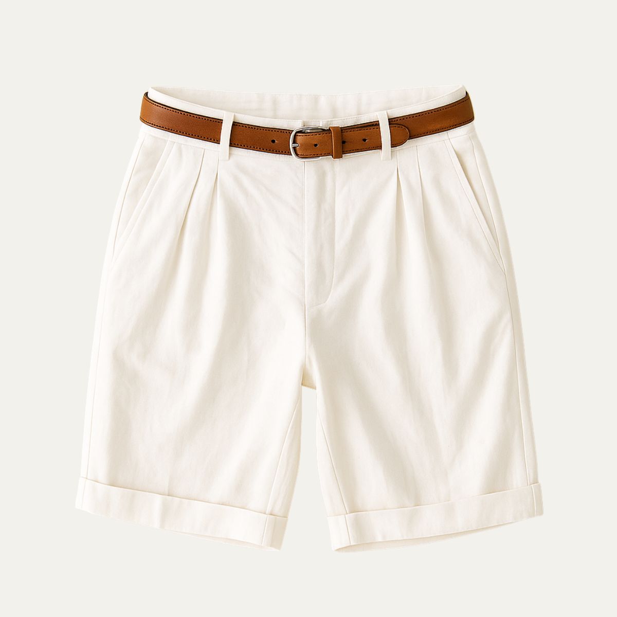 Classic Men's Chino Shorts with Double Pleats and Turned-Up Hem.