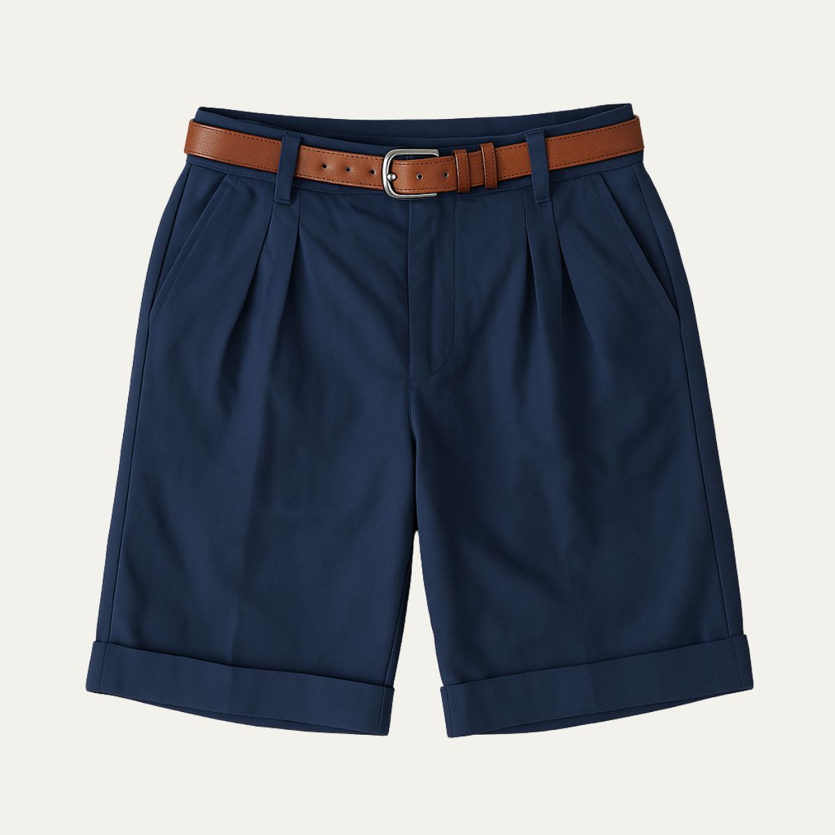 Classic Men's Chino Shorts with Double Pleats and Turned-Up Hem.