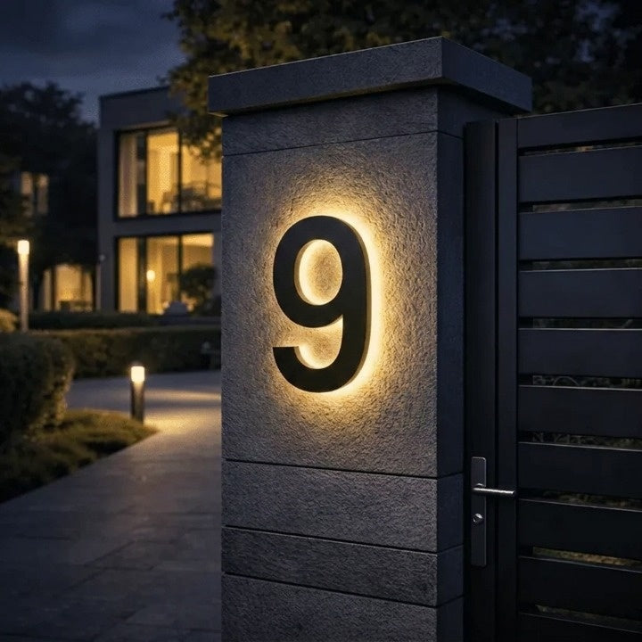 LED House Number Sign with Backlight – Modern, Illuminated Entrance Plaque