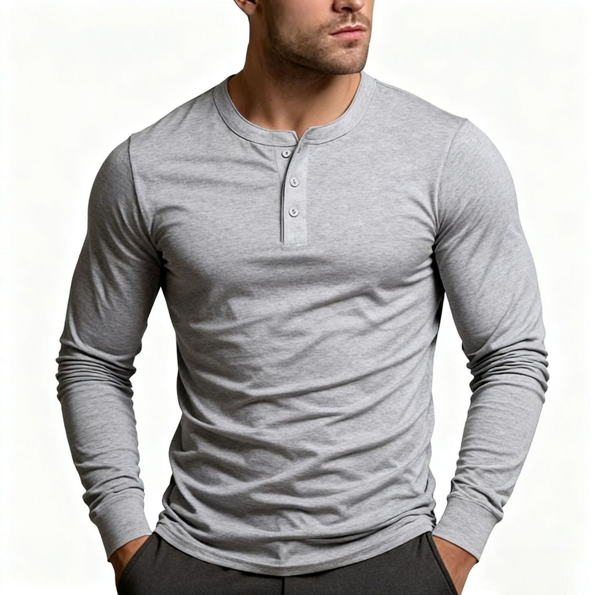 Men's Henley Shirt | Slim Fit, Long-Sleeved with Button Placket