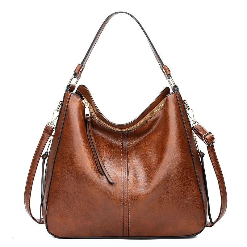 Classic Leather Shoulder Bag Sleek Gold Details