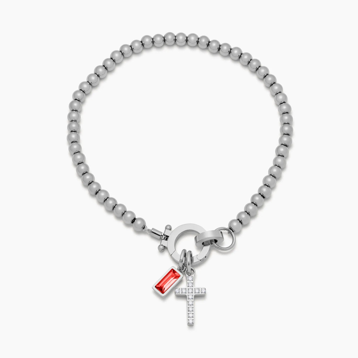 Nova Bead Birthstone Bracelet with Cross Pendant