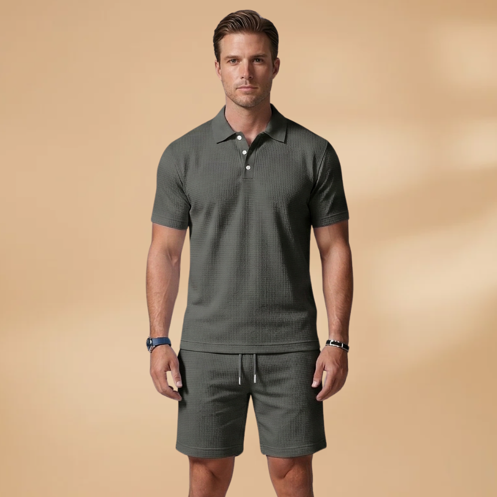 Men’s Summer Polo & Shorts Set with Button Placket