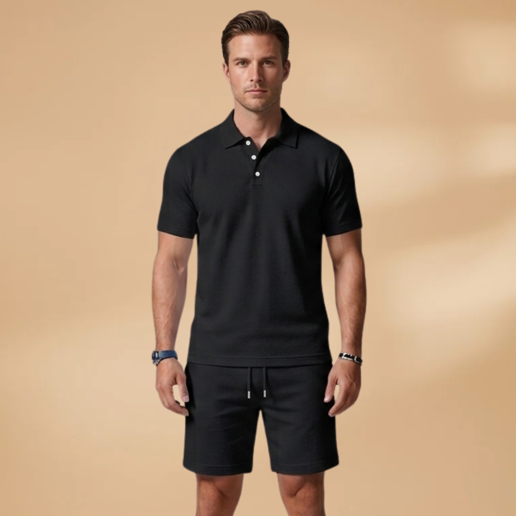 Men’s Summer Polo & Shorts Set with Button Placket