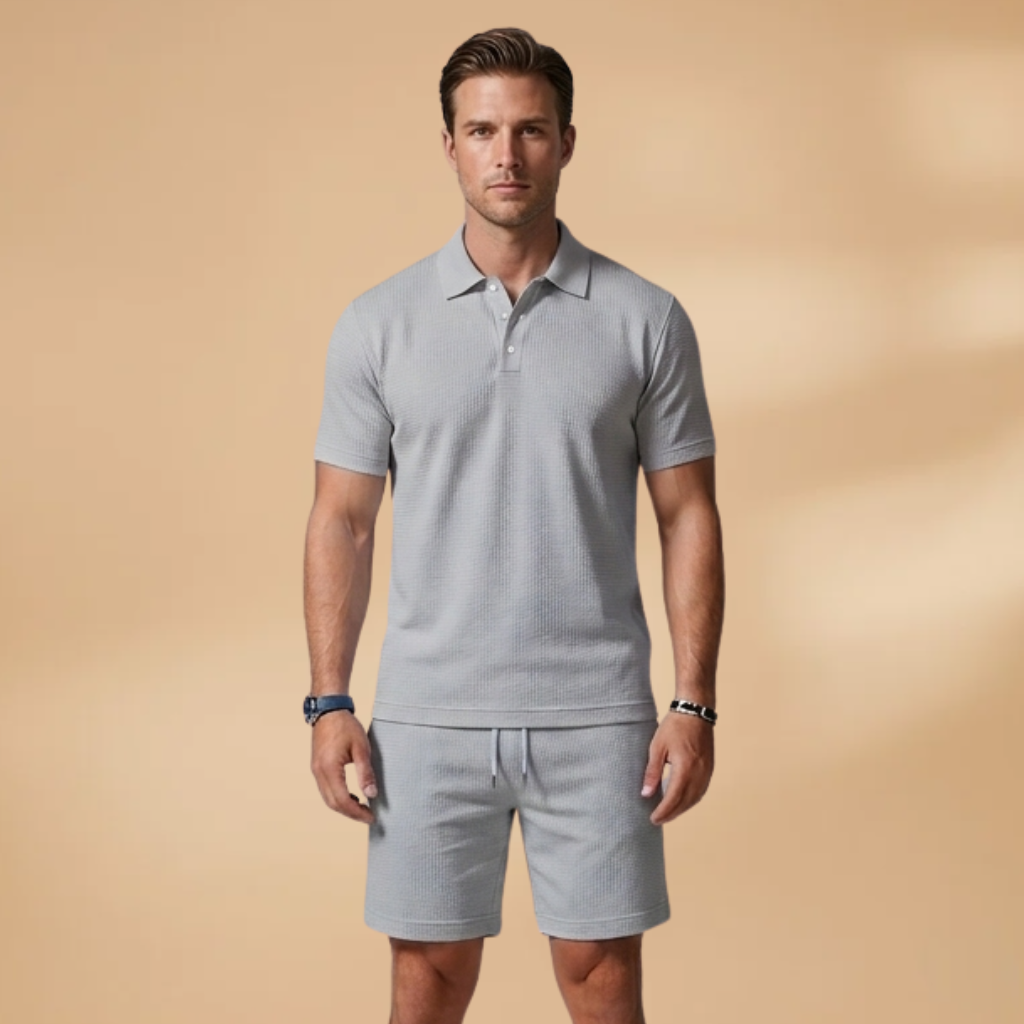 Men’s Summer Polo & Shorts Set with Button Placket