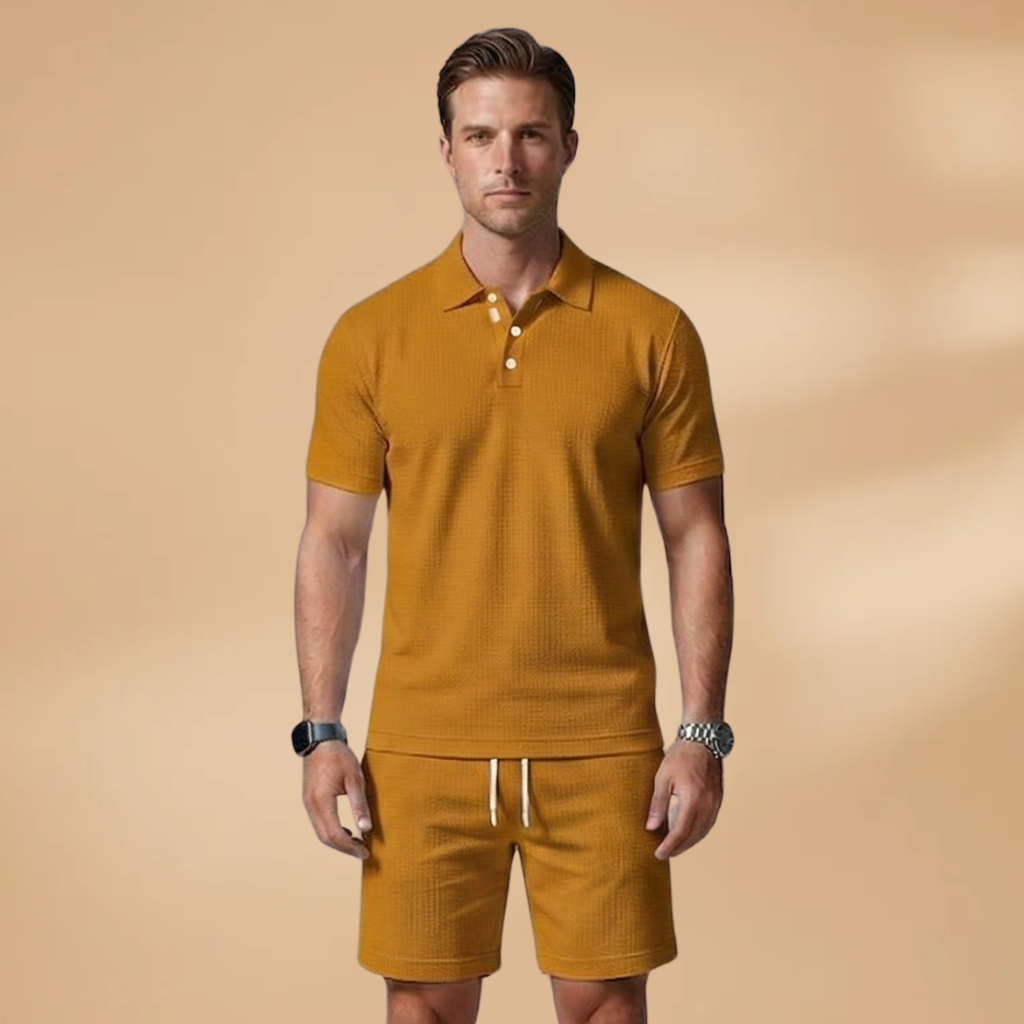 Men’s Summer Polo & Shorts Set with Button Placket
