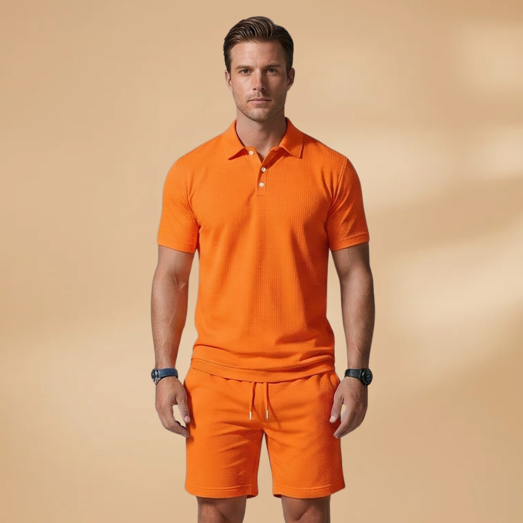 Men’s Summer Polo & Shorts Set with Button Placket