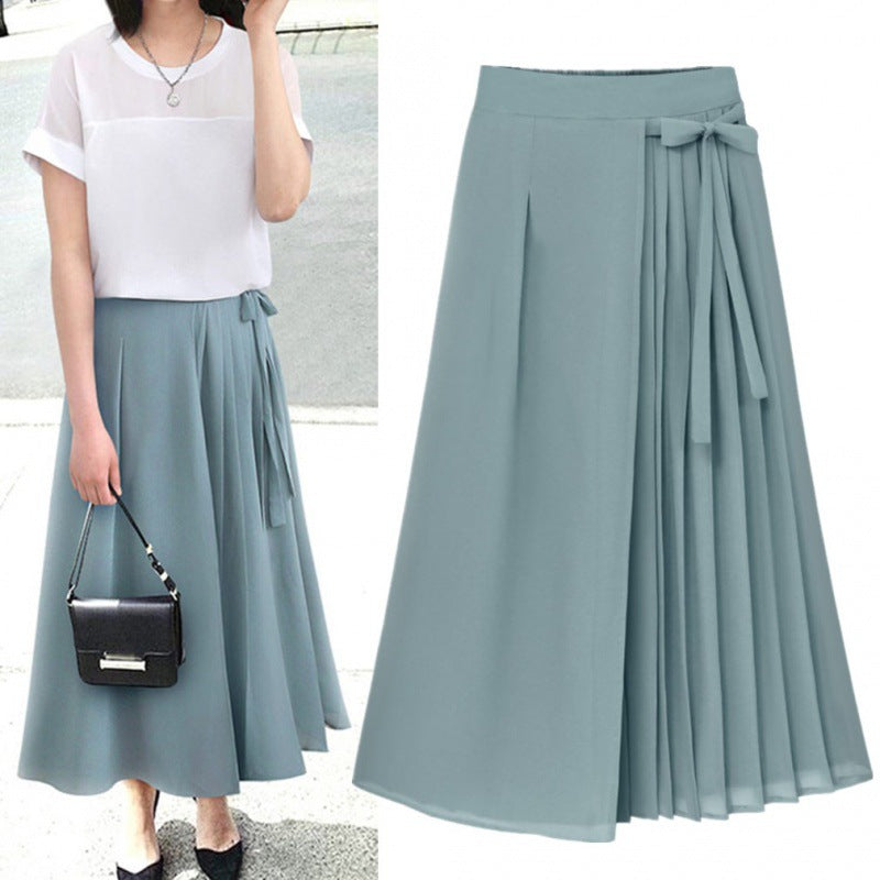 Ladies Pleated Skirt with Waistband and Elegant Draping