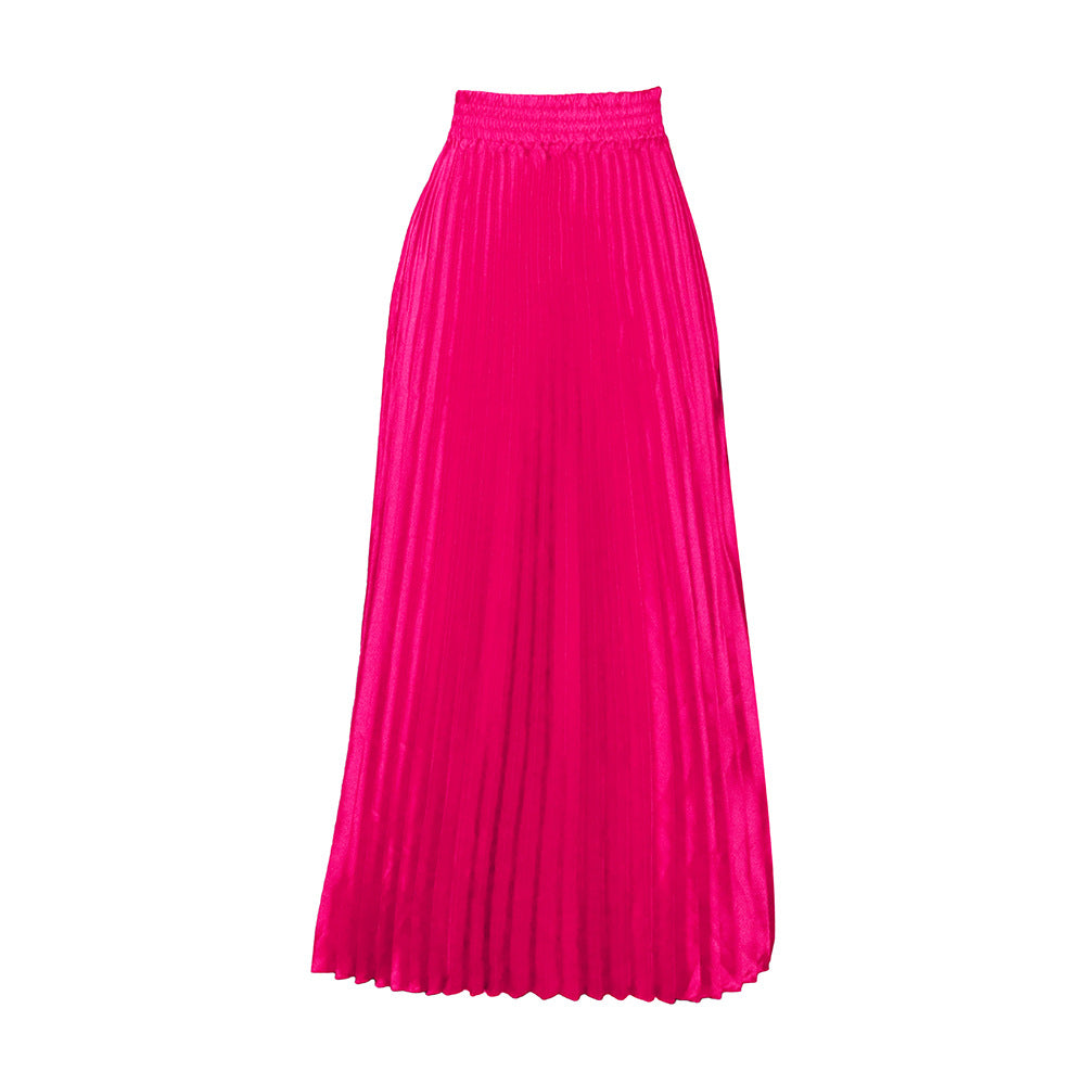 Pleated maxi skirt for women with elastic waist and elegant pleated draping
