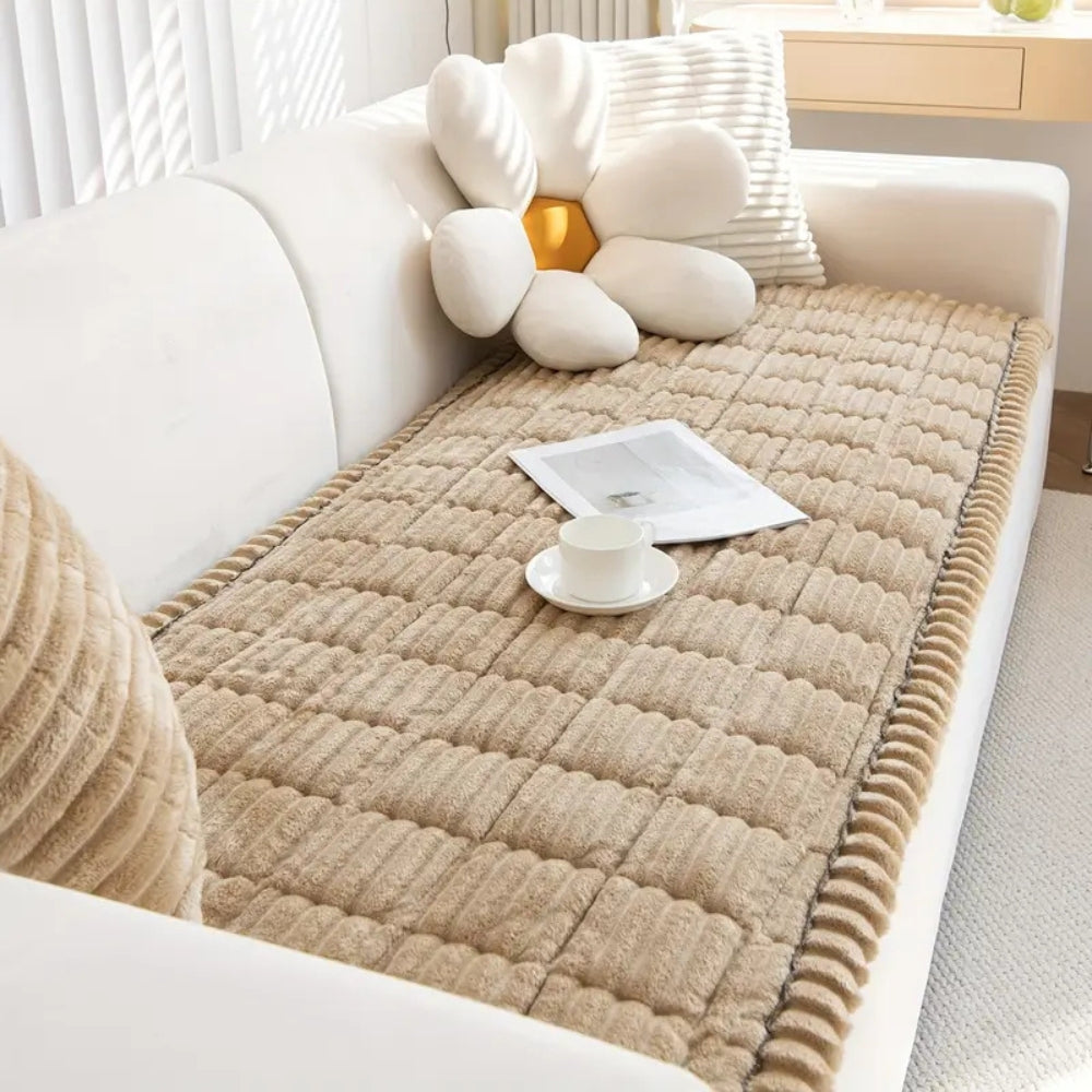 Plush Sofa Cover with Elegant Pleated Edges