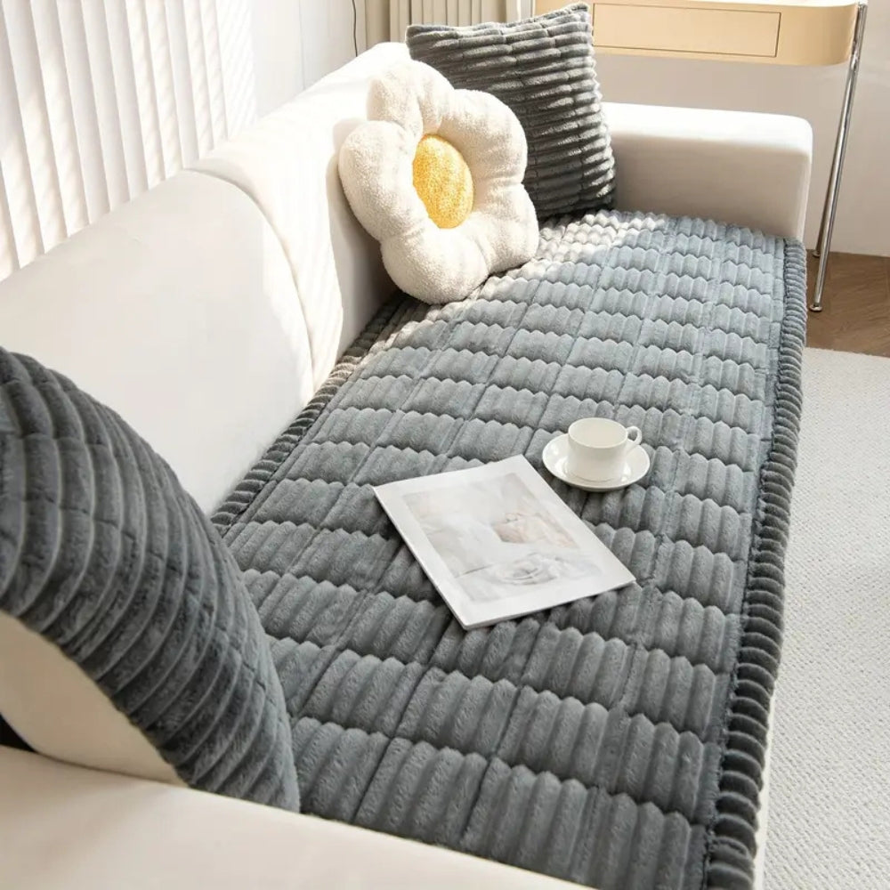 Plush Sofa Cover with Elegant Pleated Edges