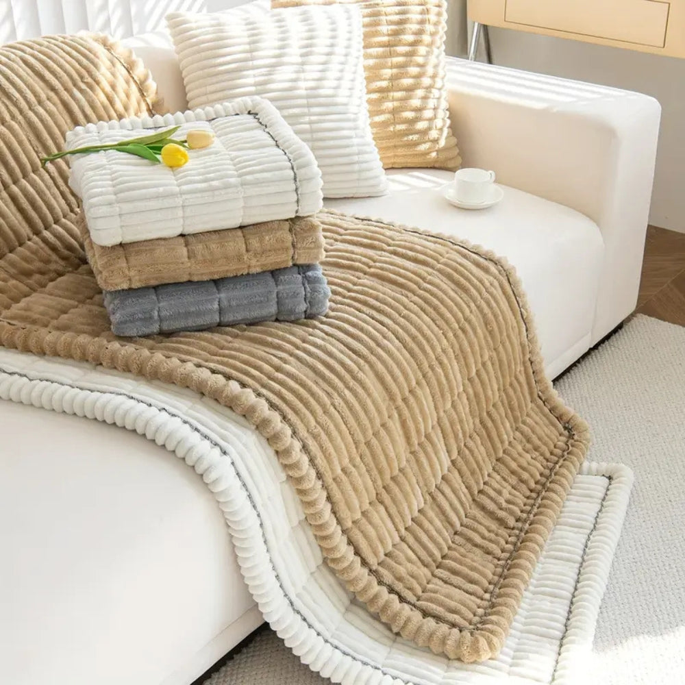 Plush Sofa Cover with Elegant Pleated Edges