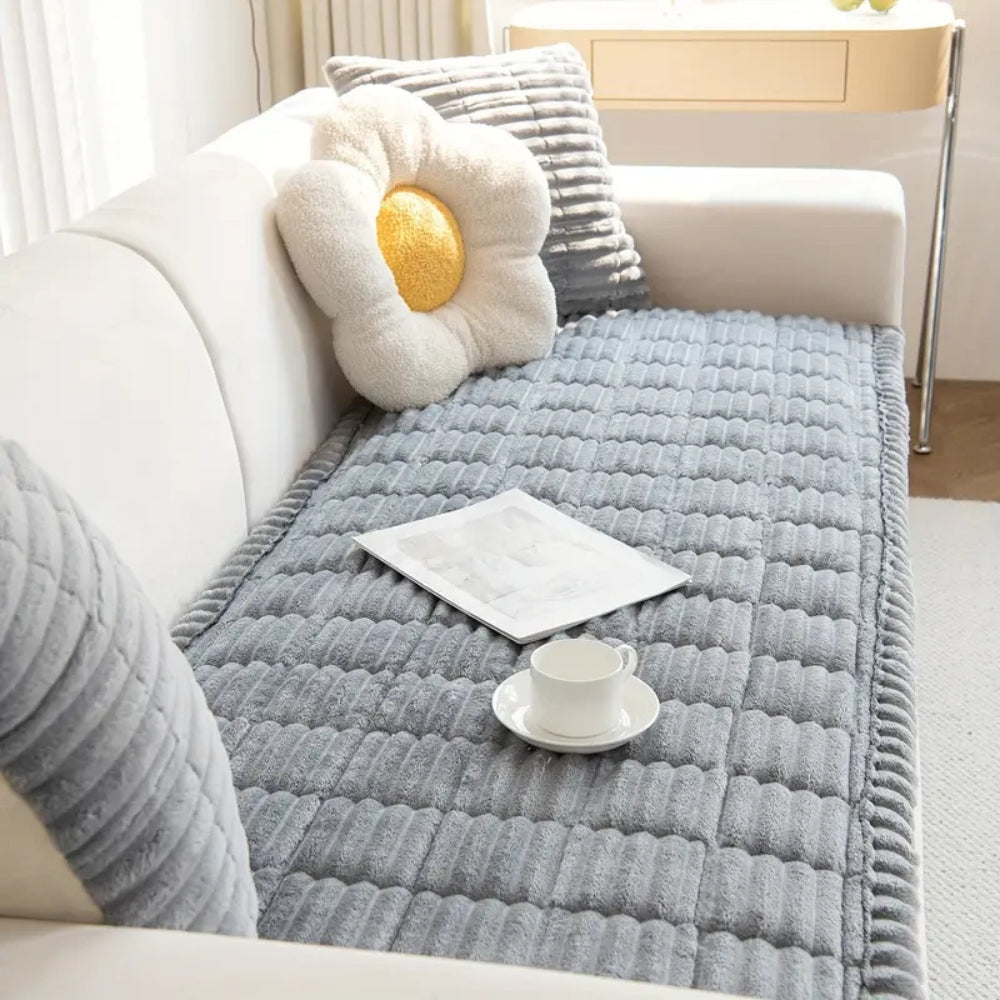 Plush Sofa Cover with Elegant Pleated Edges