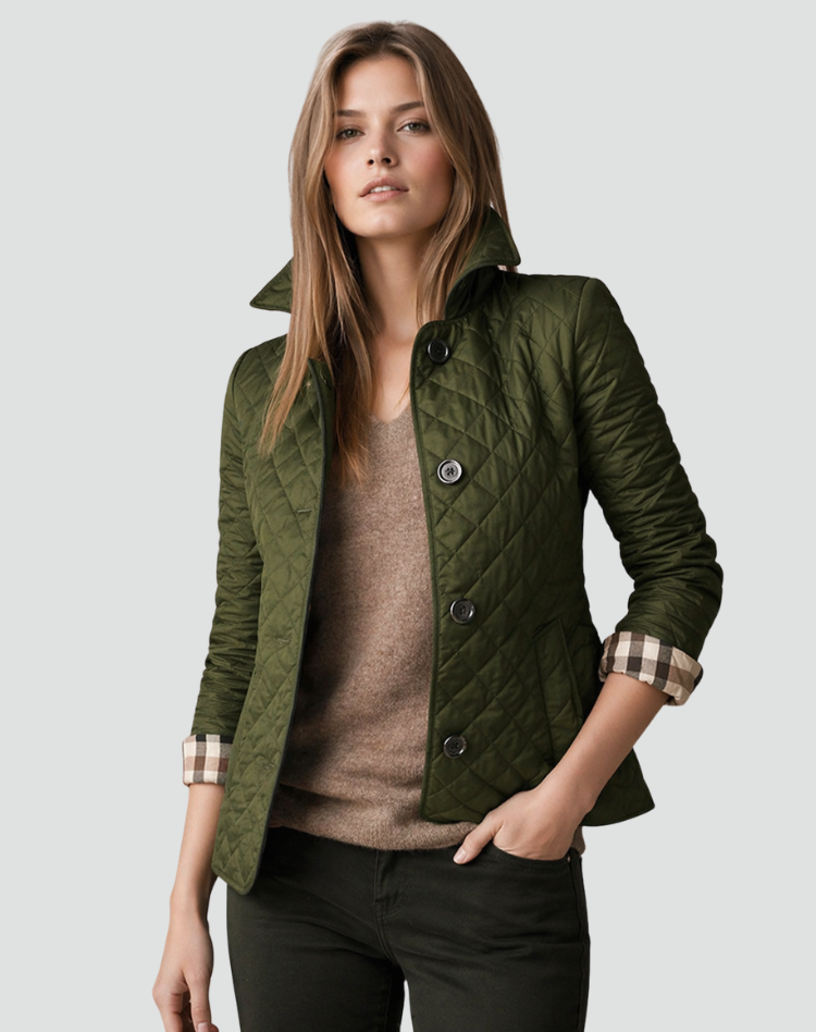 Quilted Jacket with Button Placket and Diamond Quilting