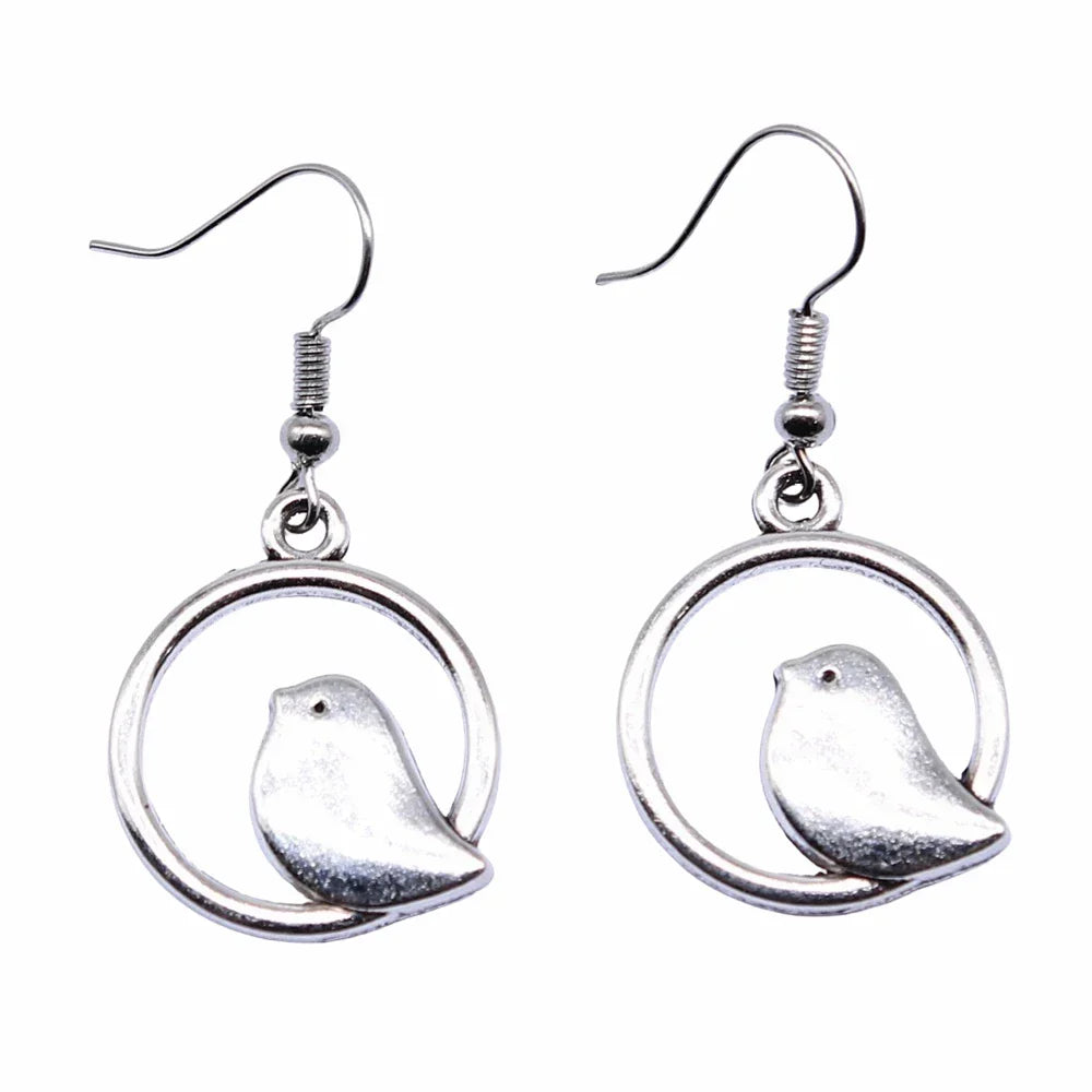 Vintage Bird Charm Dangle Earrings – Handmade Boho Jewellery