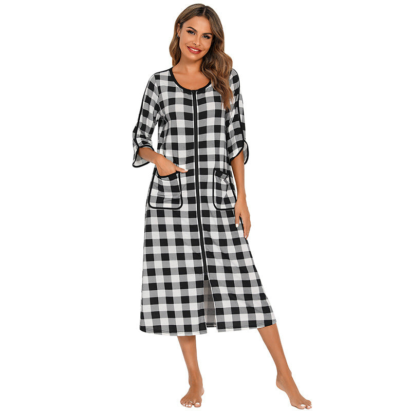 Warm Zip-Up Nightdress with Hood