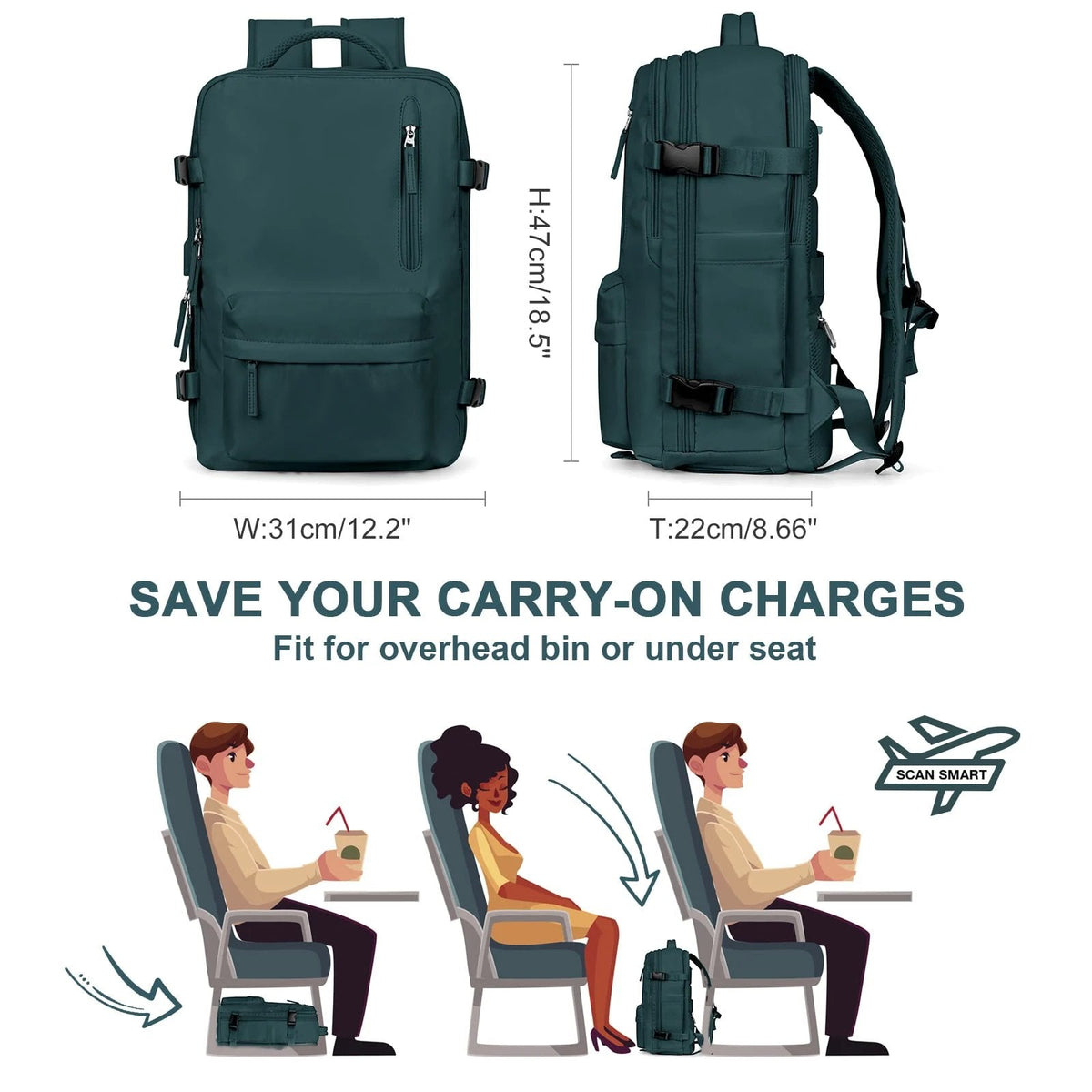 Multifunctional women's backpack 35 L with USB port