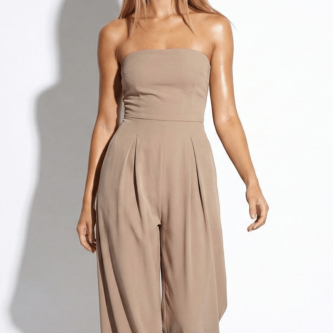 Chic Women’s Strapless Jumpsuit with Flowy Wide Legs